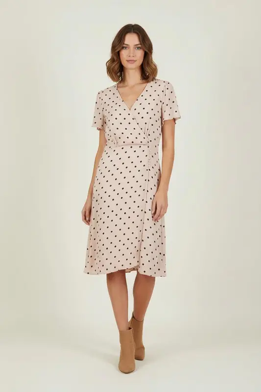 Robe Portefeuille Beige et Noir - Taille L/40