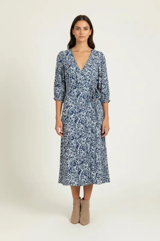 Robe Portefeuille Bleu et Blanc - Taille M/38