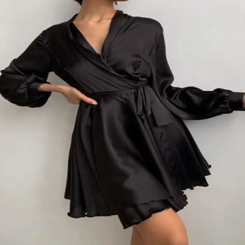 Robe portefeuille femme drapée avec taille nouée ajustable