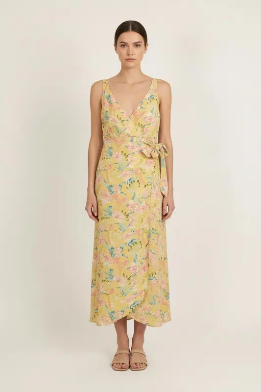 Robe portefeuille jaune et rose - Taille S/36