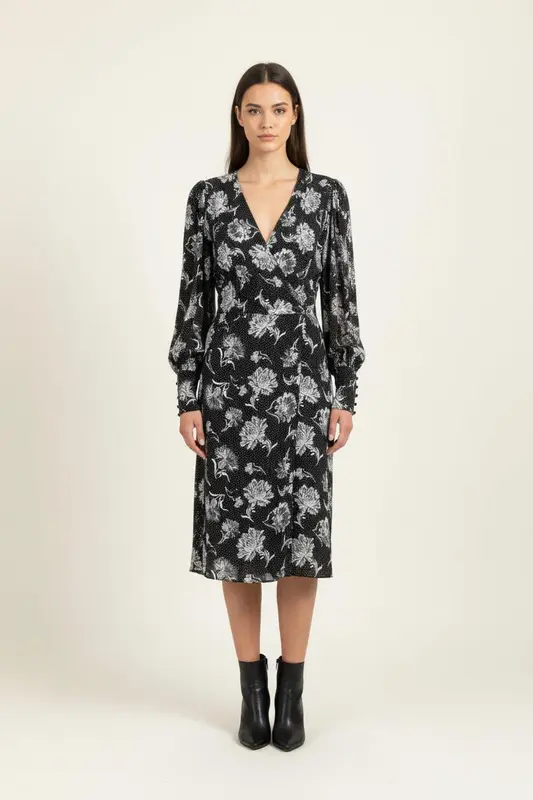 Robe Portefeuille Noire et Blanche - Taille L/40