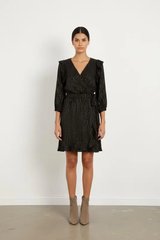 Robe Portefeuille Noire et Dorée - Taille S/36