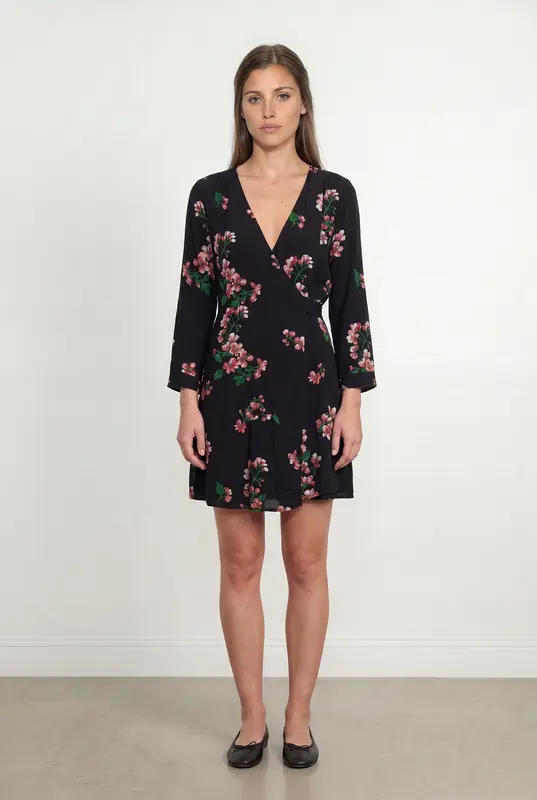 Robe Portefeuille Noire et Fleurie - Taille M/38