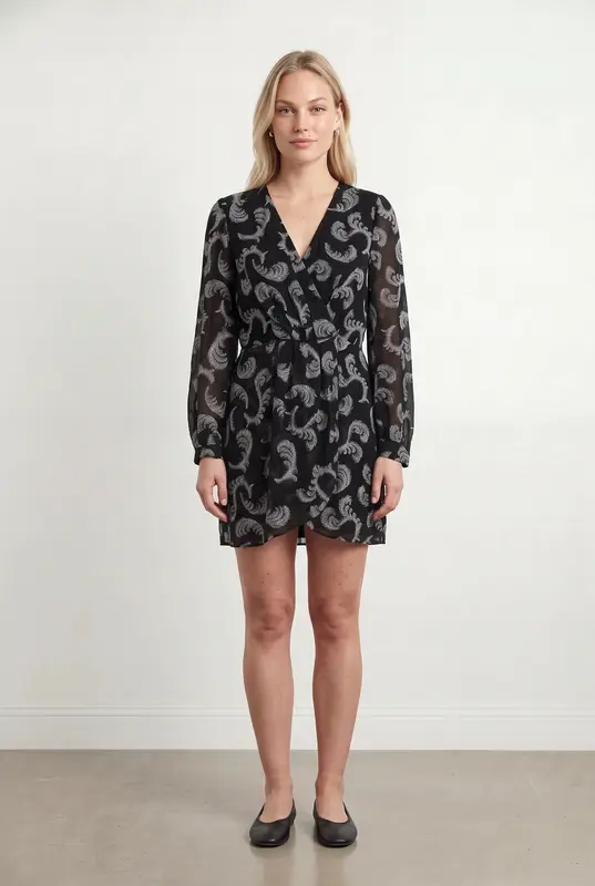 Robe Portefeuille Noire et Grise - Taille L/40
