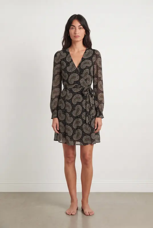 Robe Portefeuille Noire et Multicolore - Taille S/36