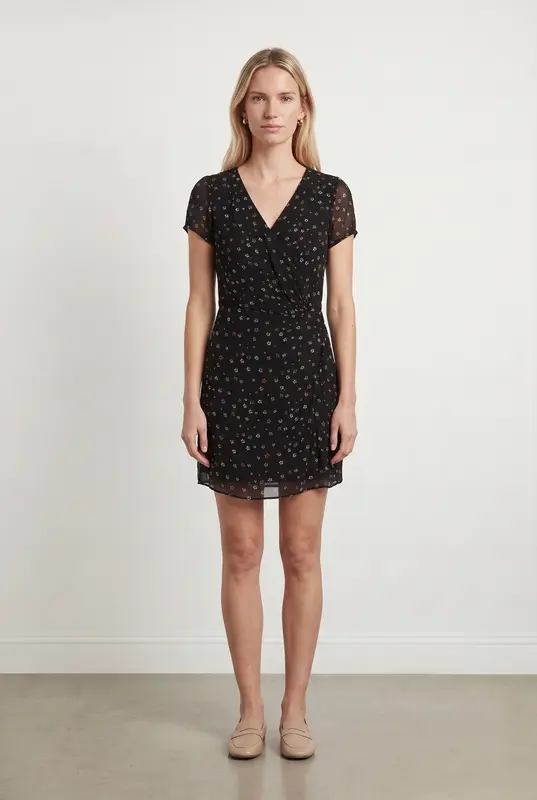 Robe Portefeuille Noire et Multicolore - Taille XS/34