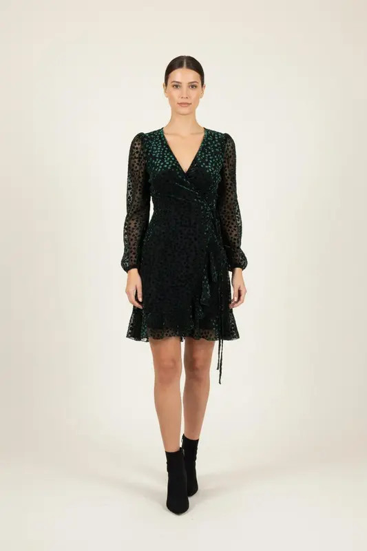Robe Portefeuille Noire et Verte - Taille S/36