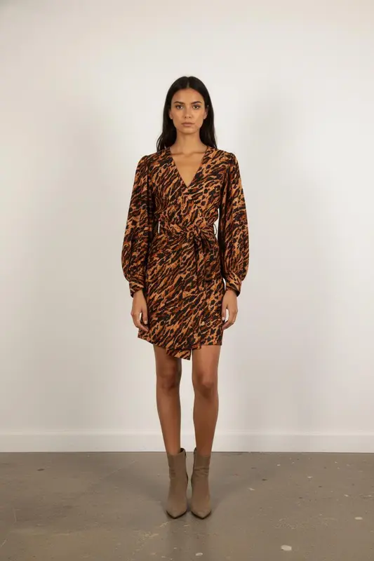 Robe portefeuille orange et noire - Taille L/40