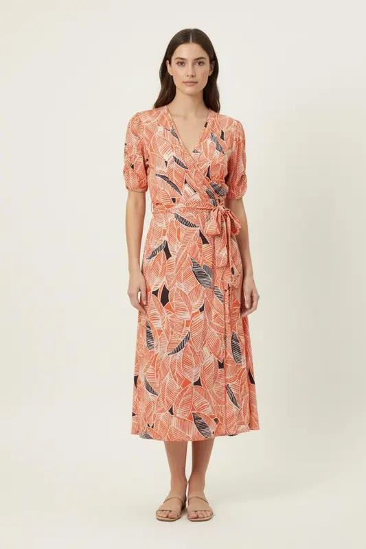 Robe Portefeuille Orange et Noire - Taille S/36