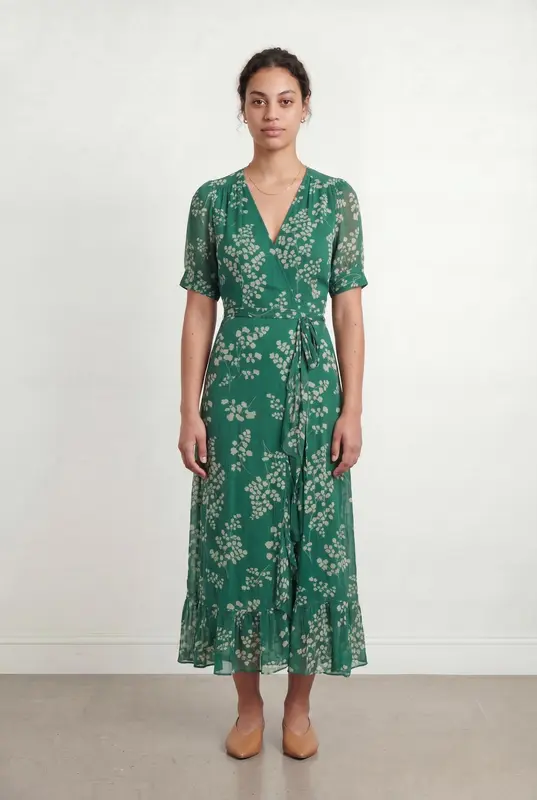 Robe Portefeuille Verte et Blanche - Taille L/40