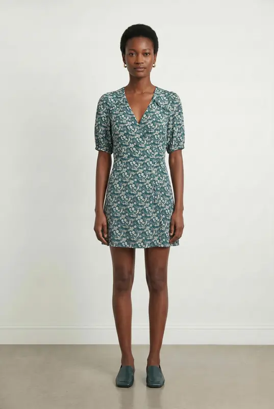 Robe portefeuille verte et blanche - Taille M/38