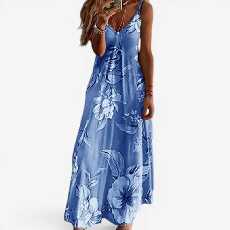 Robe sans manches col en V à imprimé