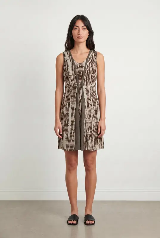 Robe Sans Manches Marron et Beige - Taille M/38