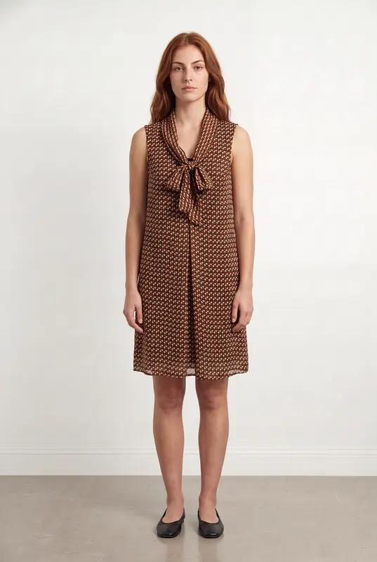 Robe Sans Manches Marron et Bleu - Taille M/38