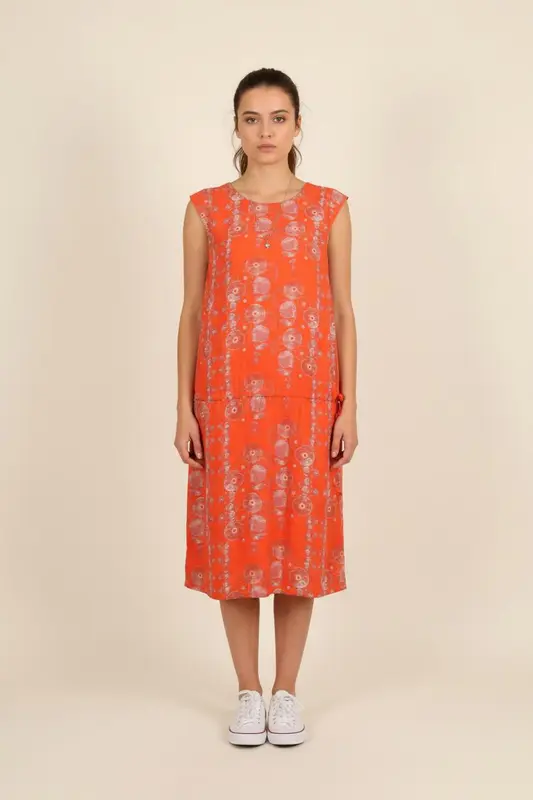 Robe Sans Manches Orange et Blanche - Taille L/40