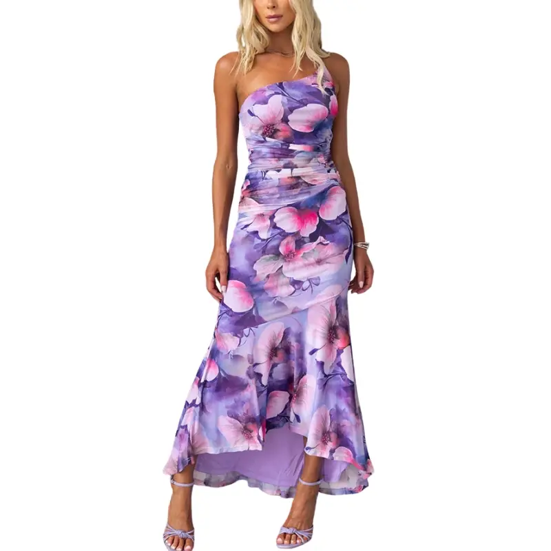 Robe slim à une épaule avec imprimé floral