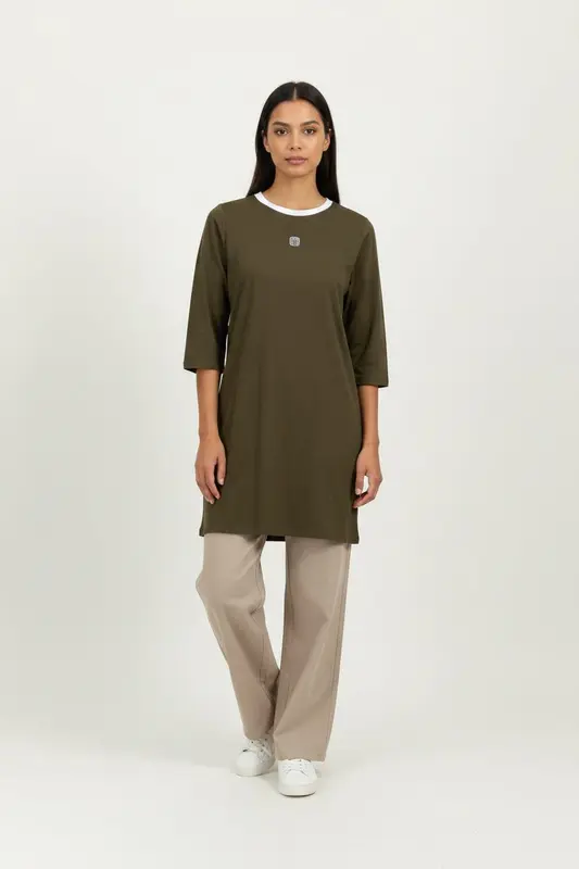 Robe T-shirt Verte et Blanche - Taille S/36