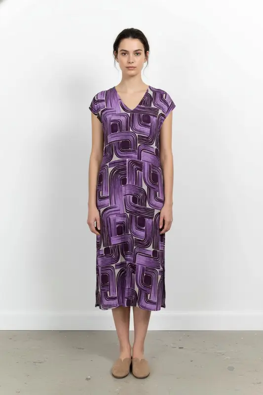 Robe Violette et Beige - Taille L/40