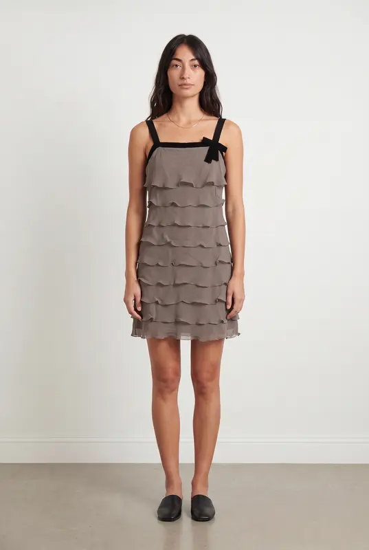 Robe Volantée Beige et Noire - Taille S/36