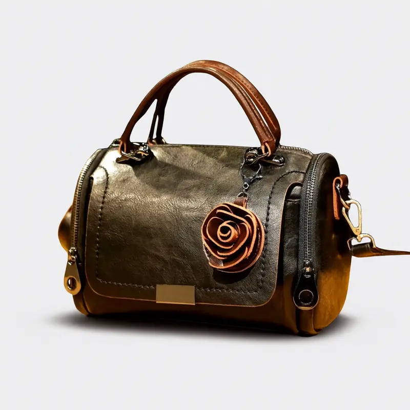 Sac bandoulière imprimé fleuri en cuir avec poches zippées