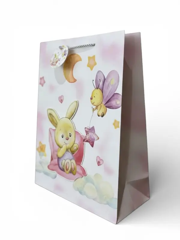 Sac cadeau anniversaire motif lapin abeille étoiles 30 x 41,5 x 12 cm