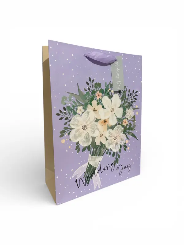 Sac cadeau « jour de mariage » motif bouquet de fleurs 32 x 42 x 11.5 cm