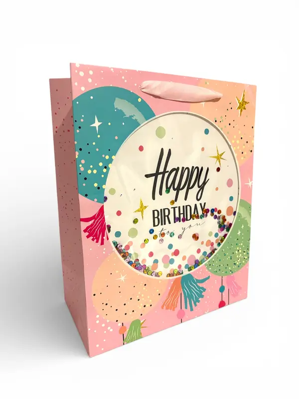 Sac cadeau « Joyeux anniversaire à toi » motif festif strass 27 x 33 x 14 cm