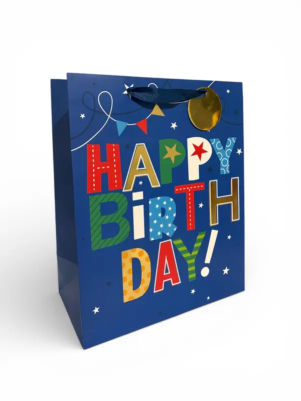 Sac cadeau « Joyeux anniversaire » bleu 27 x 33 x 14 cm