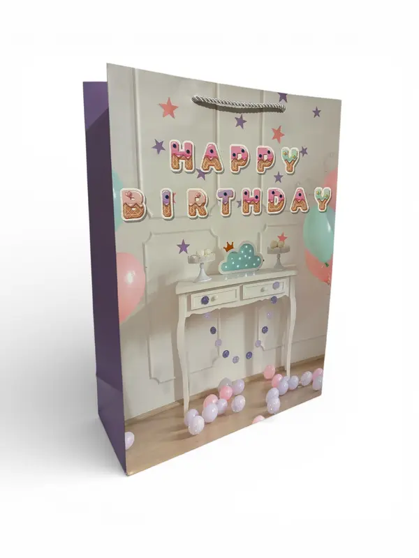 Sac cadeau « joyeux anniversaire » motif déco anniversaire pailleté 30 x 41.5 x 12 cm
