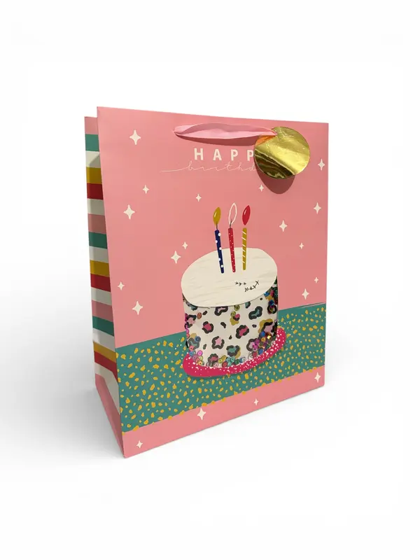 Sac cadeau « Joyeux anniversaire » motif gâteau strass 27 x 33 x 14 cm