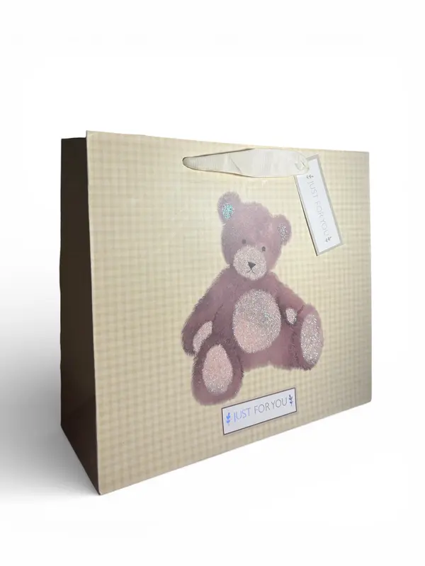 Sac cadeau Mikirei motif peluche ours « Juste pour toi » 30 x 27 x 12 cm