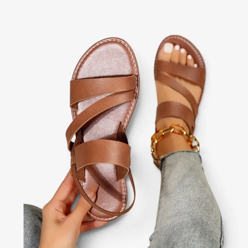 Sandales à semelle plate pour femme avec bride arrière convertible