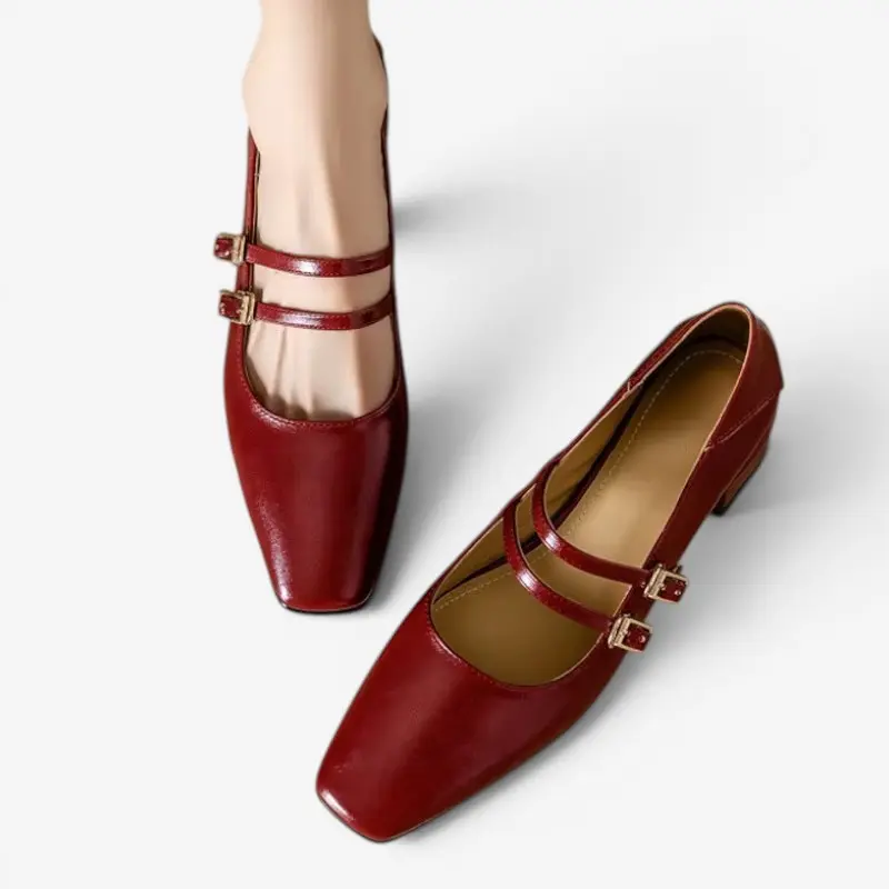 Sandales à talon bas pour femme avec doubles brides à boucle