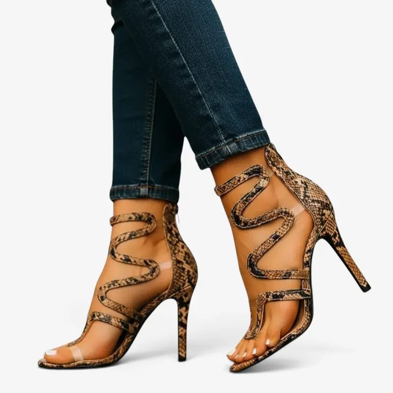 Sandales à talon femme lanières serpent
