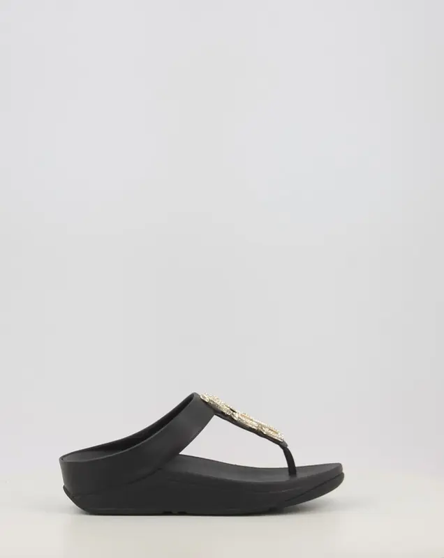 Sandales FITFLOP FINO CRYSTAL-CHAIN LEATHER TOE-POST SANDALS noir