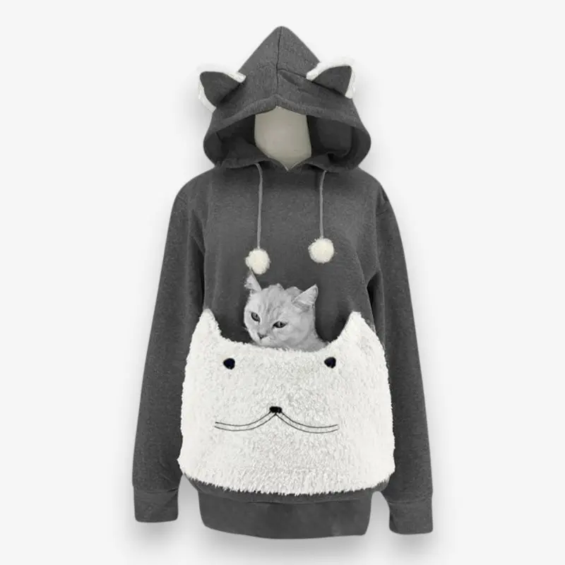 Sarah – Hoodie avec motif chat, poche kangourou et manches longues