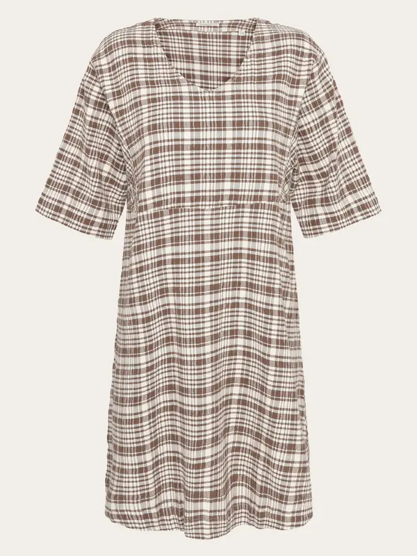 Seersucker check tunica dress - GOTS/Vegan - Beige check