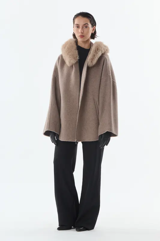 SELA - Manteau en laine col fausse fourrure