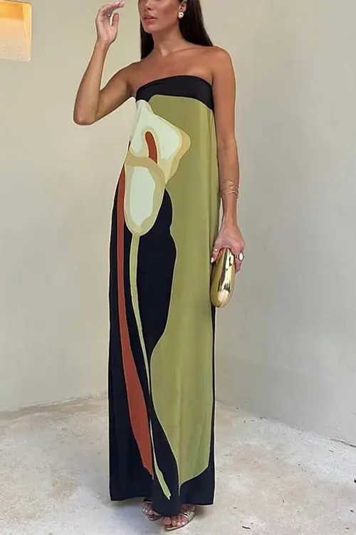 Selene - Robe sans bretelles à imprimé saisissant