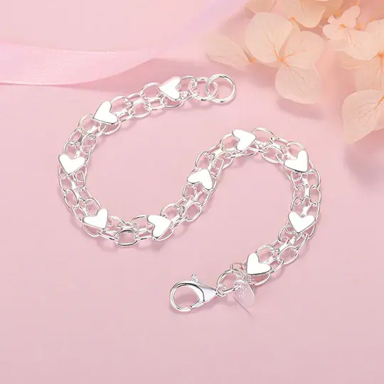 Serena - Bracelet Classique en Argent avec Maillons en Forme de Cœur