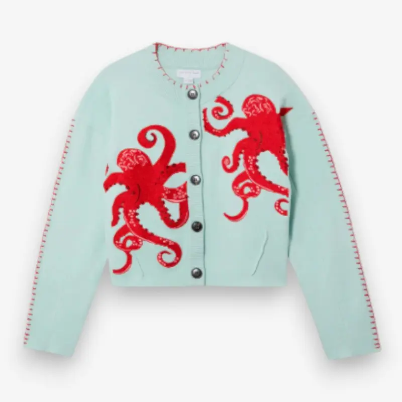 Shirley – Cardigan en maille à manches longues avec imprimé pieuvre marin