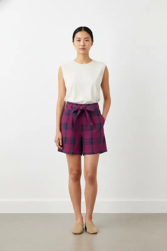 Short À Carreaux Bicolore Rose et Bleu - Taille S/36