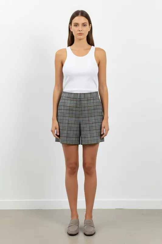 Short Carreaux Beige et Bleu - Taille XS/34