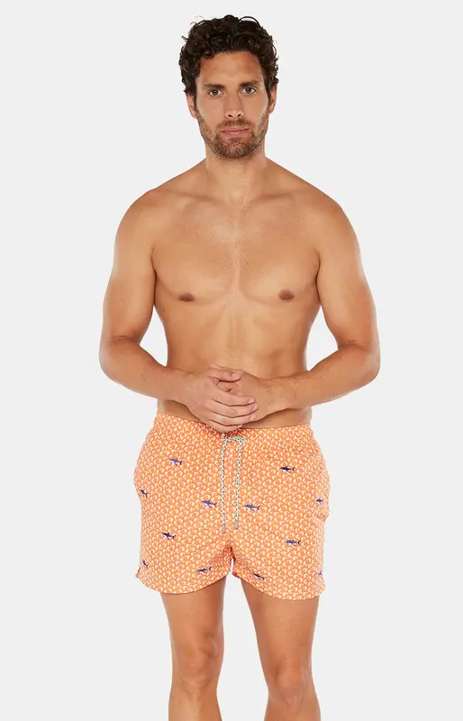 Short de bain brodé Requin - Orange