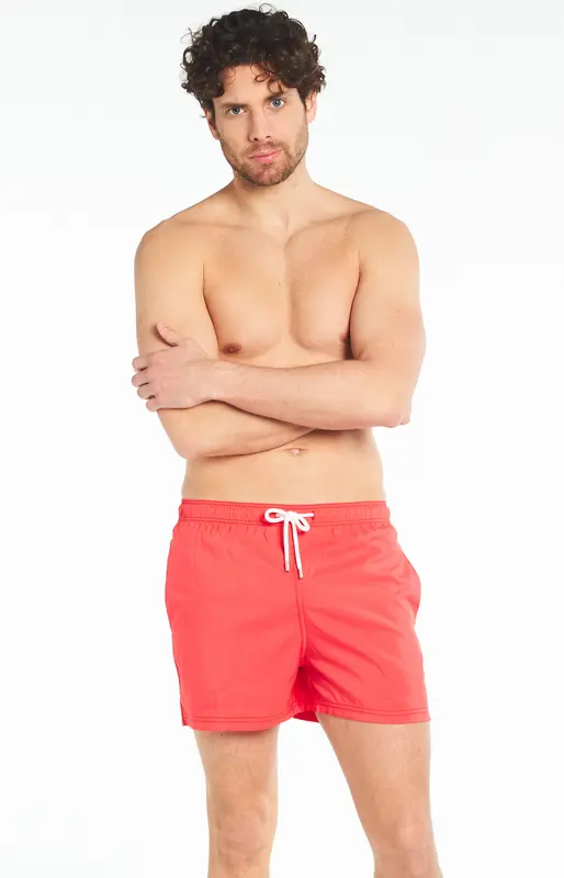 Short de bain uni Rouge