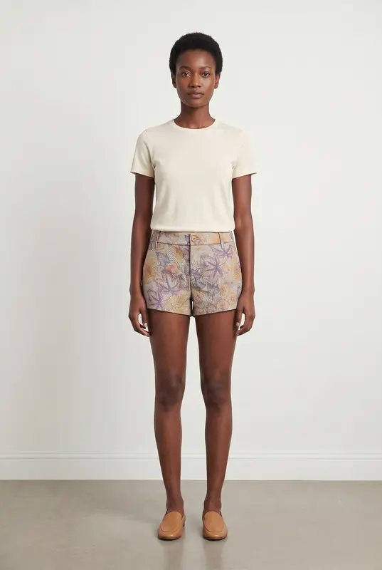 Short Imprimé Beige et Violet - Taille S/36