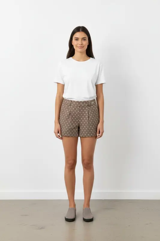 Short Marron à Motifs Beiges - Taille S/36
