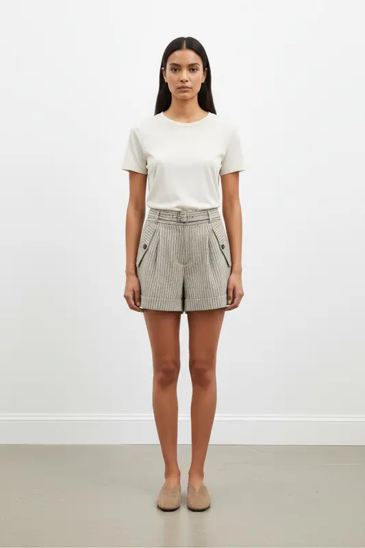 Short Rayé Beige et Noir - Taille S/36