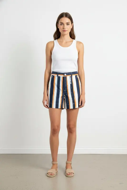 Short Rayé Bleu Marine Orange et Blanc - Taille S/36