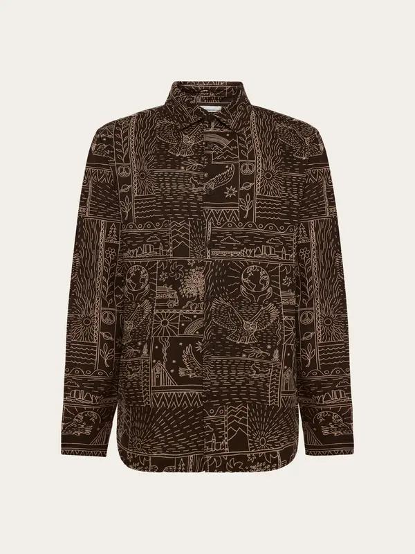 Sleet comfort print shirt - Dark Brown
